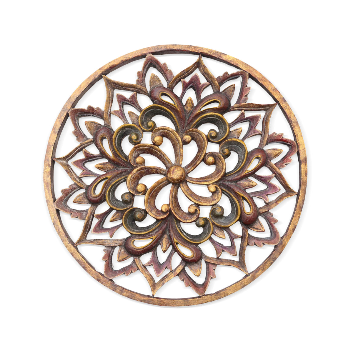 Twilight Flower - a Hand Carved Suar Wood Floral Relief Panel