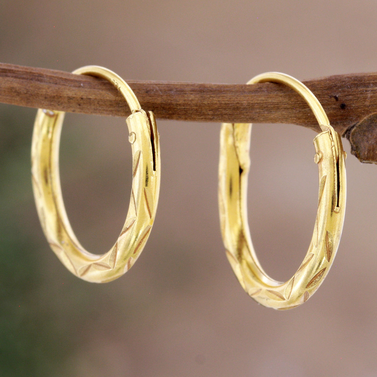 Hand Crafted Hoop Earrings - Gold-Plated
