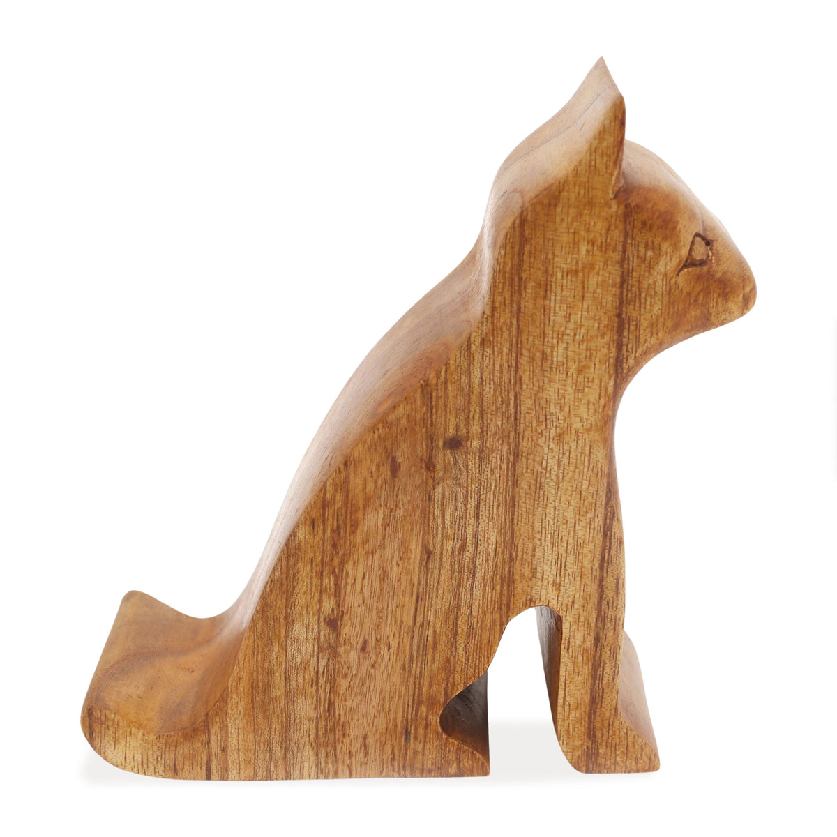 Handcrafted by Indonesian Artisans - Hand Made Jempinis Wood Cat Phone Stand - Dialing Cat