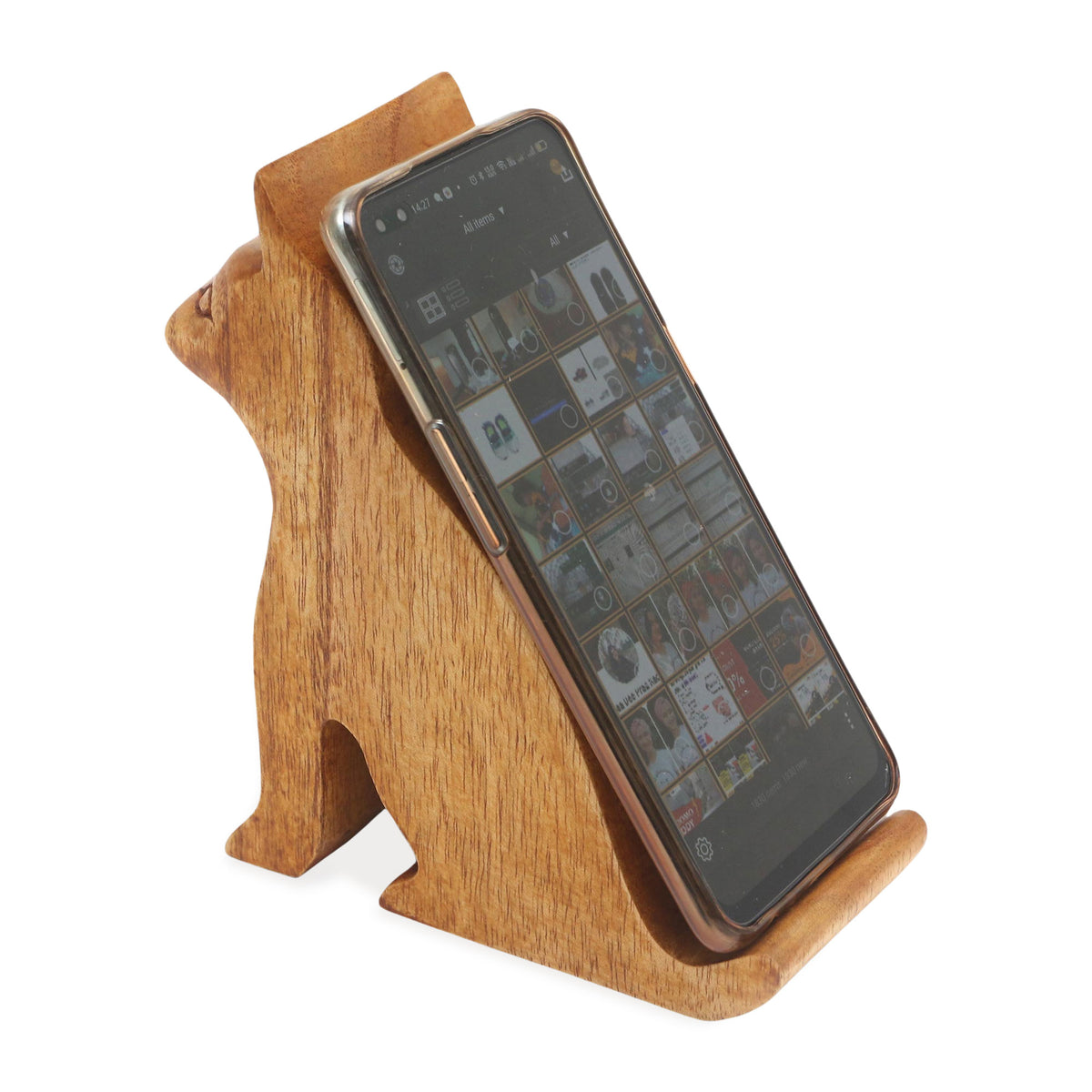 Hand Made Jempinis Wood Cat Phone Stand