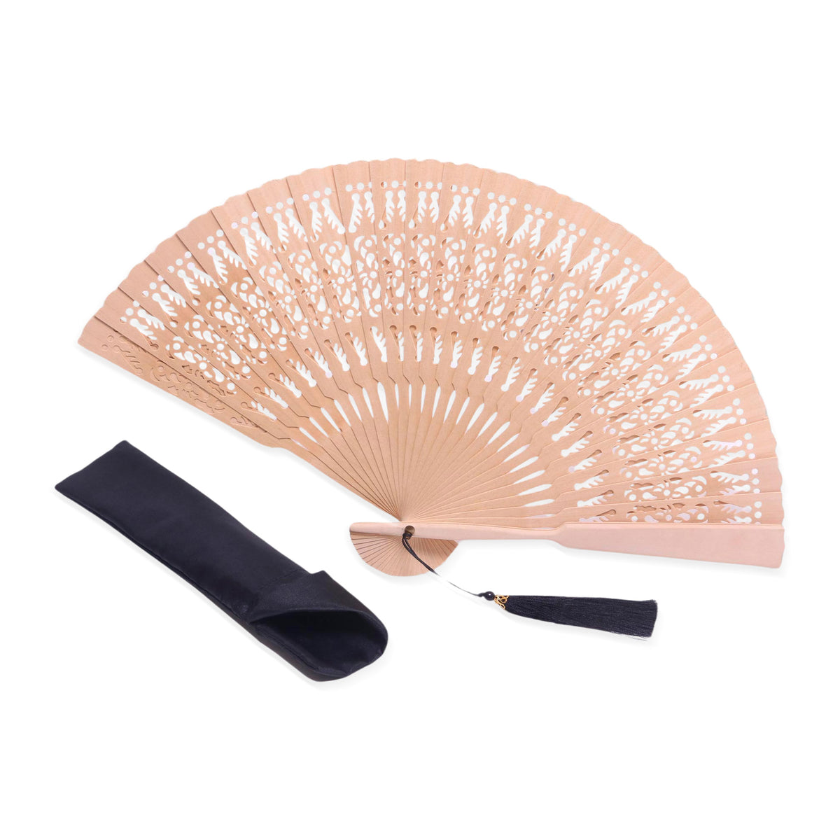 Serenity Bloom - Hand Made Wood Fan in Natural with Pouch from Indonesia