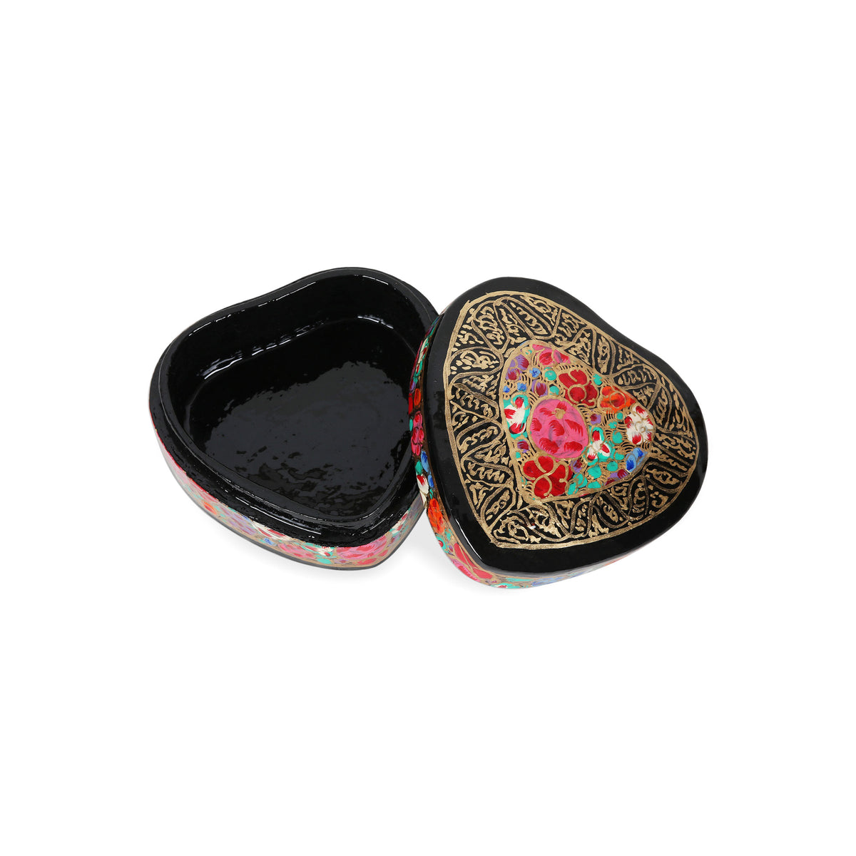 Love of Flowers - a Hand-Painted Floral and Metallic Gold Heart Decorative Box