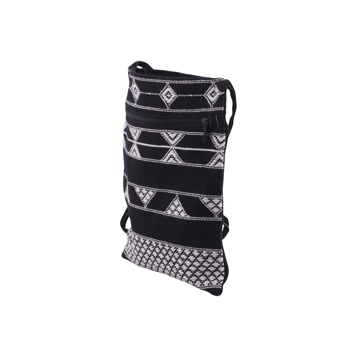 Rajasthani Roads - a Hand Woven Black and White Cotton Sling Bag
