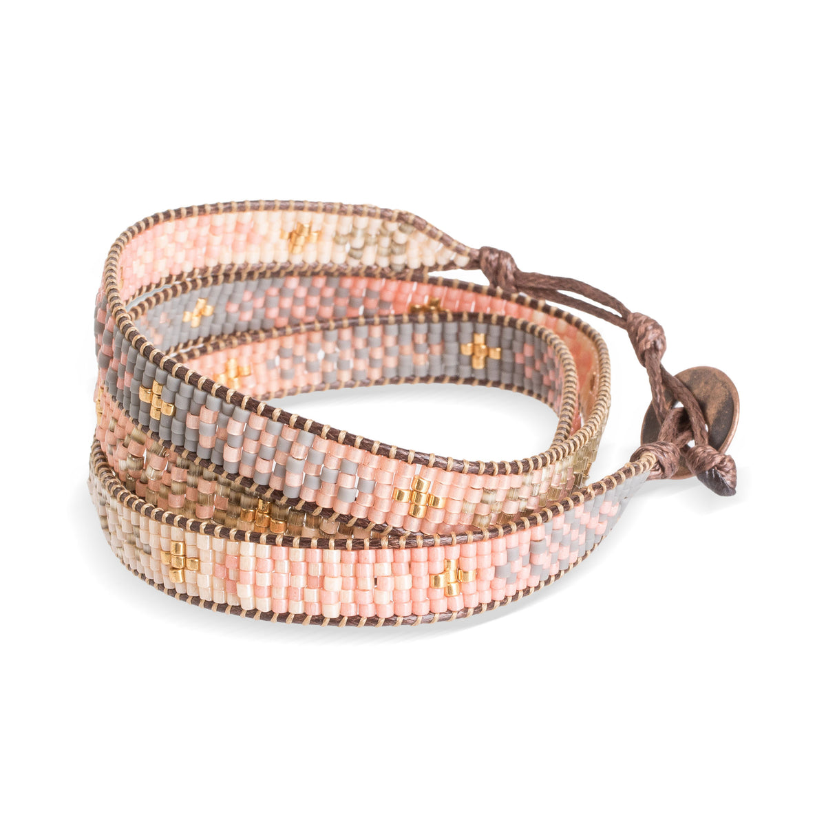 Handcrafted Glass Beaded Wrap Bracelet with Mosaic Pattern