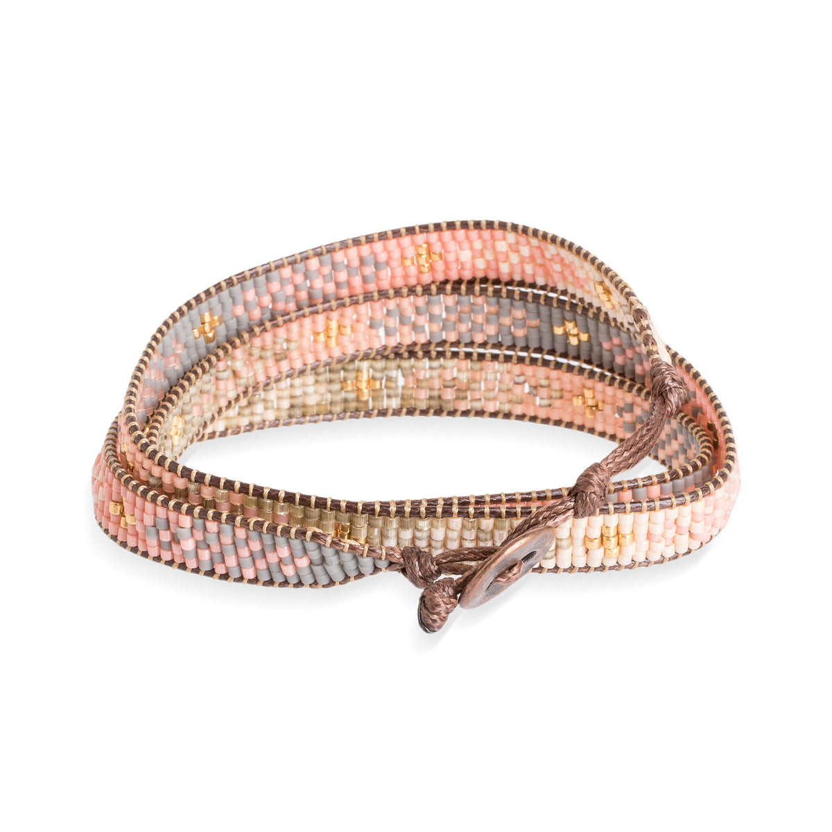 Handcrafted Glass Beaded Wrap Bracelet with Mosaic Pattern