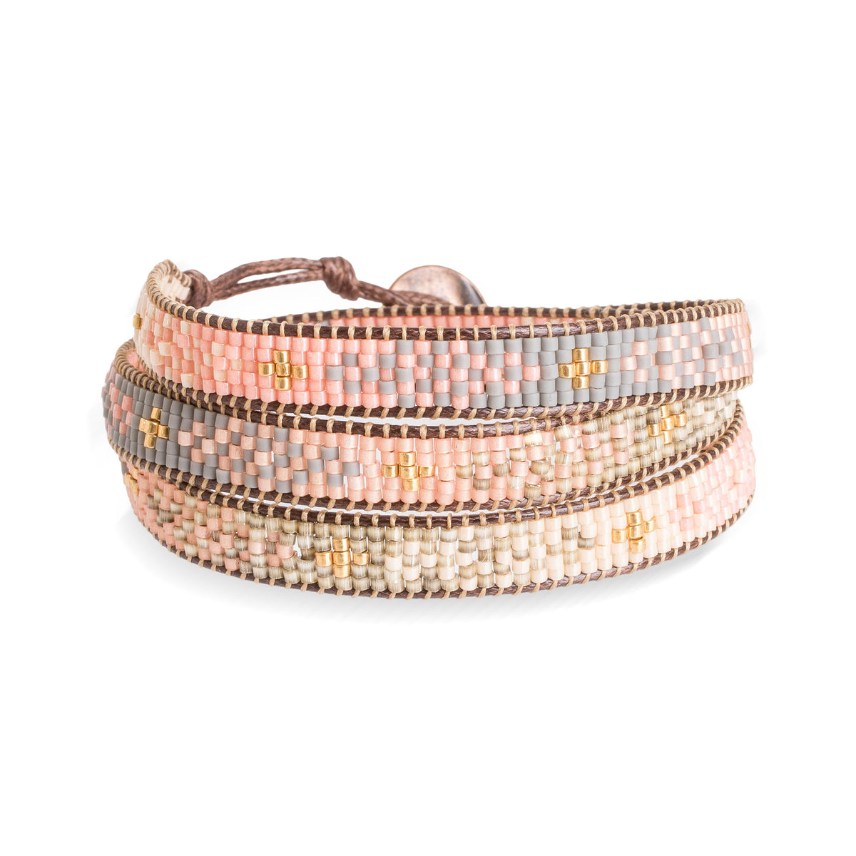 Handcrafted Glass Beaded Wrap Bracelet with Mosaic Pattern