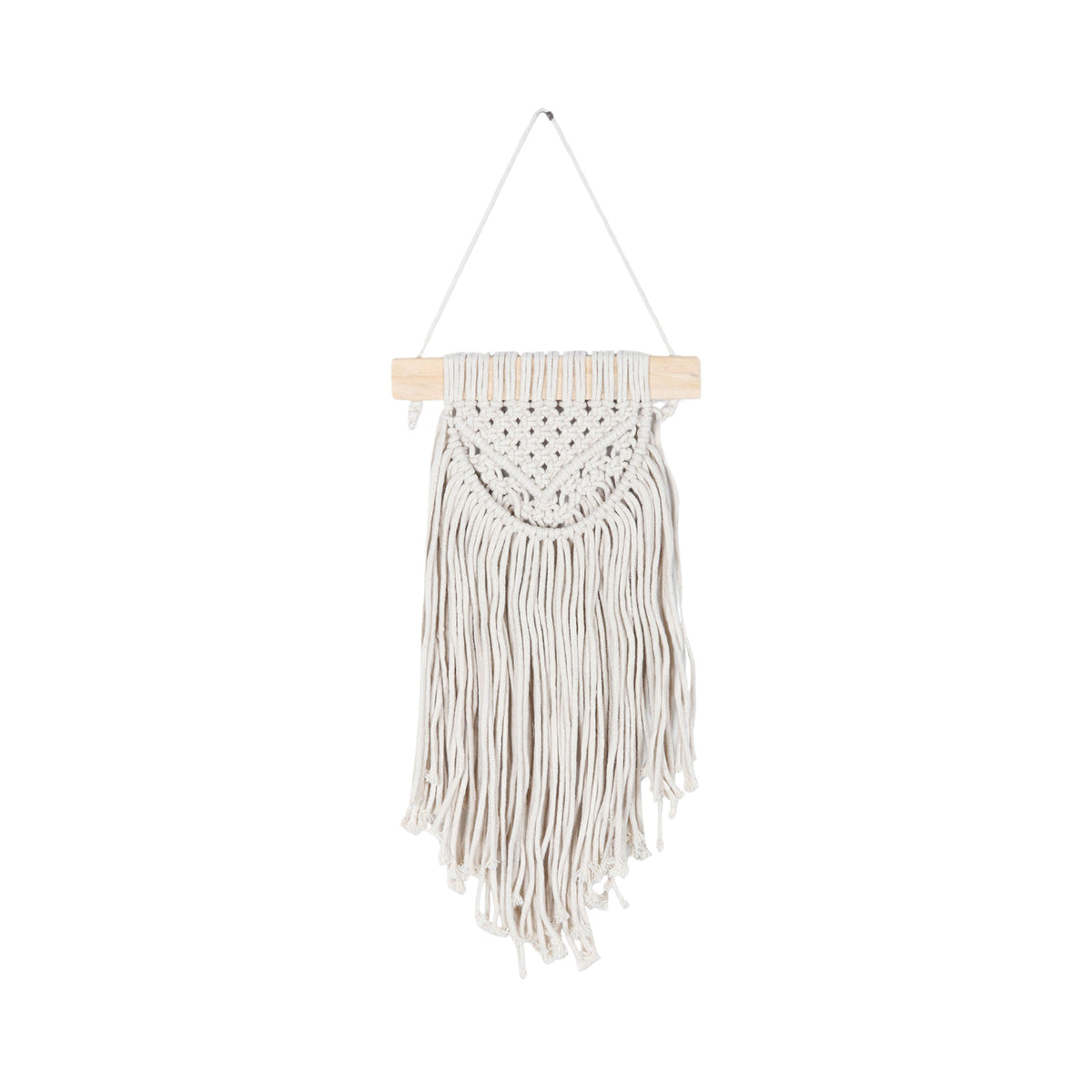 Bohemian Waterfall - a Handcrafted Ivory Cotton Wall Hanging with Pine Wood Rod
