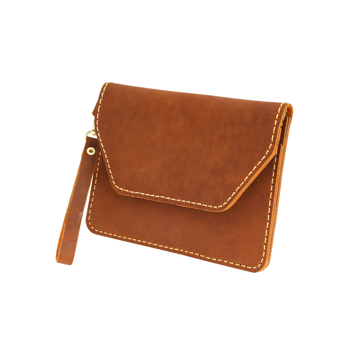 Sophisticated Chestnut - Handcrafted Minimalist Chestnut Leather Wristlet