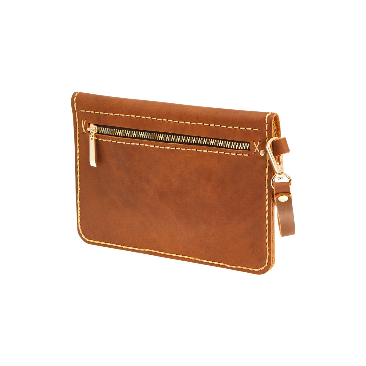 Sophisticated Chestnut - Handcrafted Minimalist Chestnut Leather Wristlet