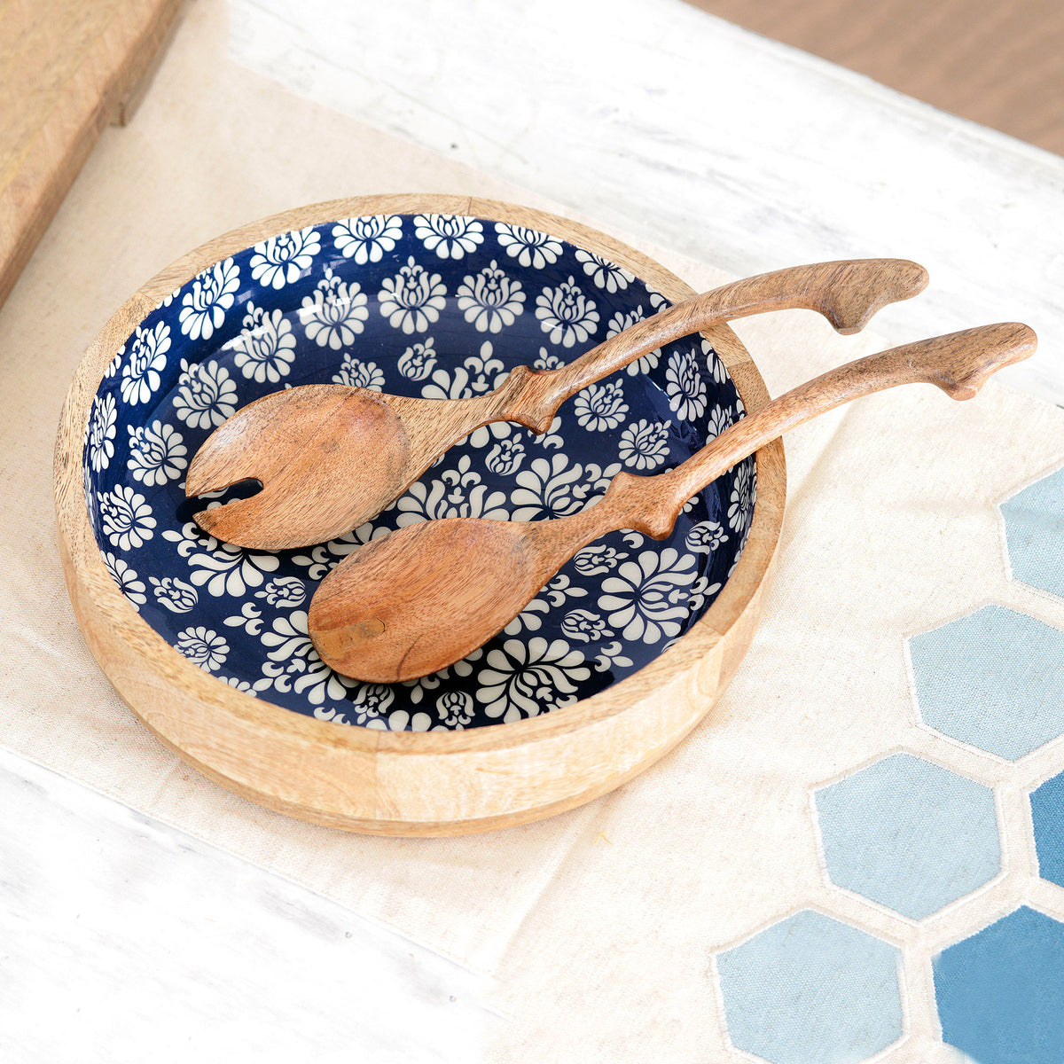 Set of Handcrafted Wooden Salad Bowl with Servers