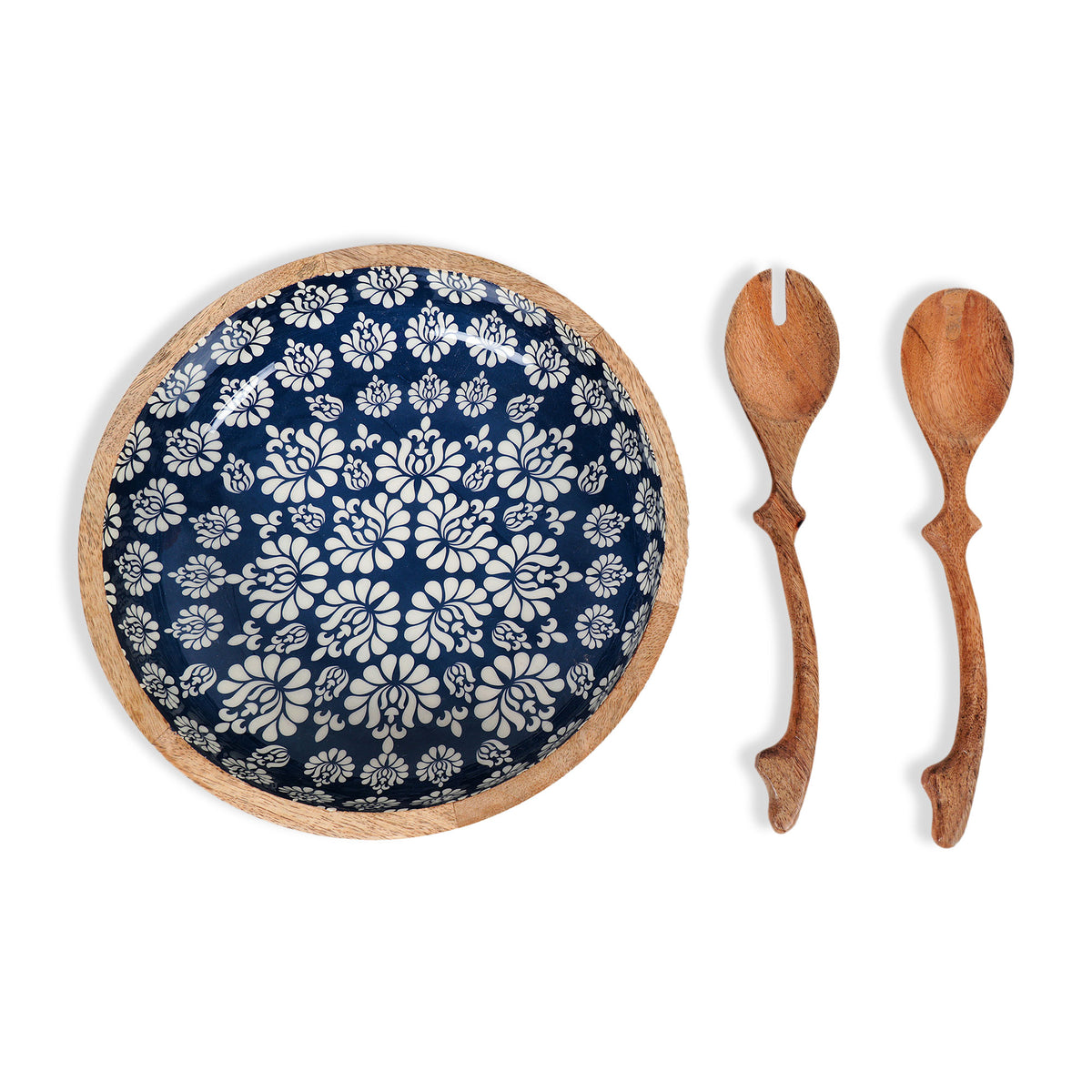 Set of Handcrafted Wooden Salad Bowl with Servers