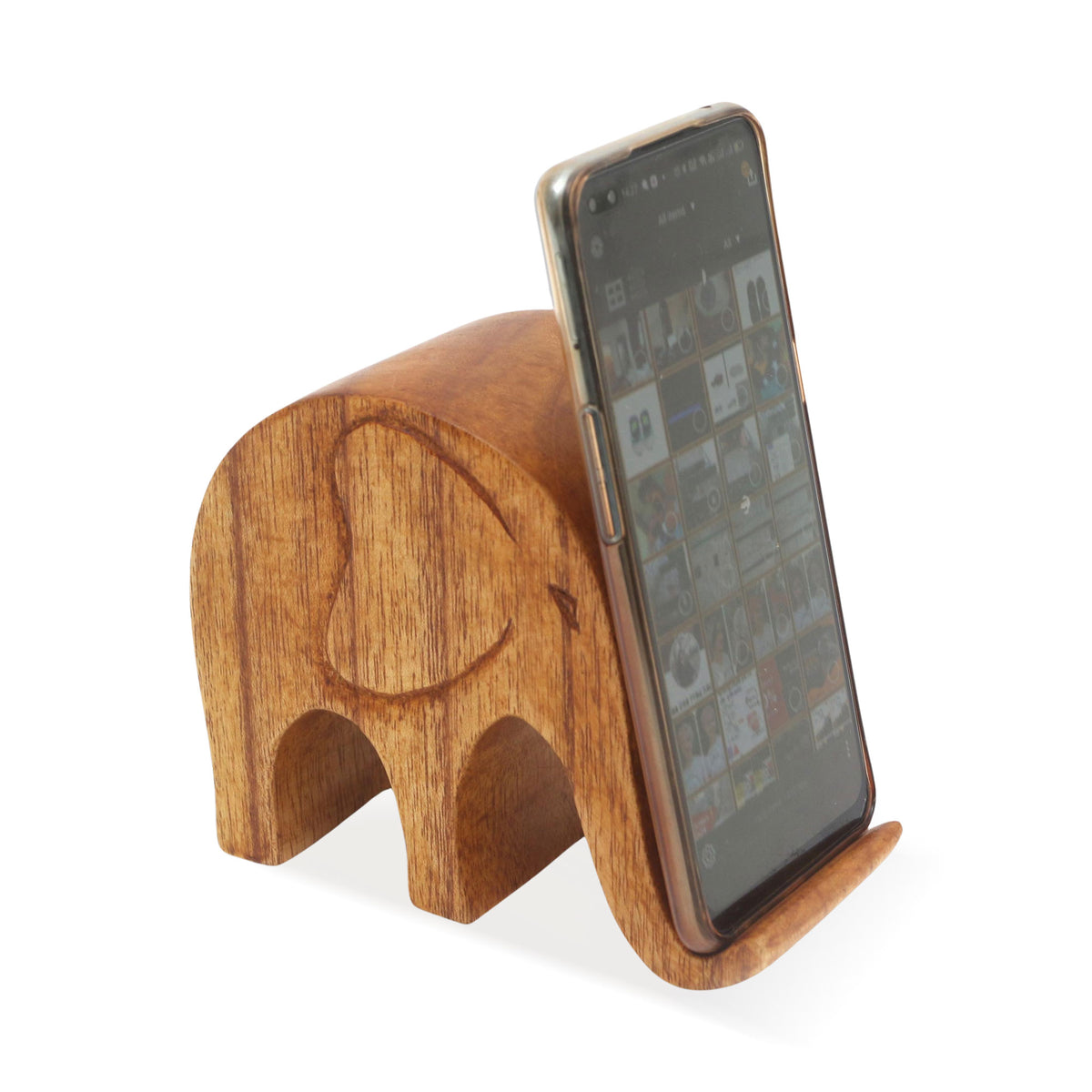Handmade Jempinis Wood Elephant Phone Stand - Dialing Elephant