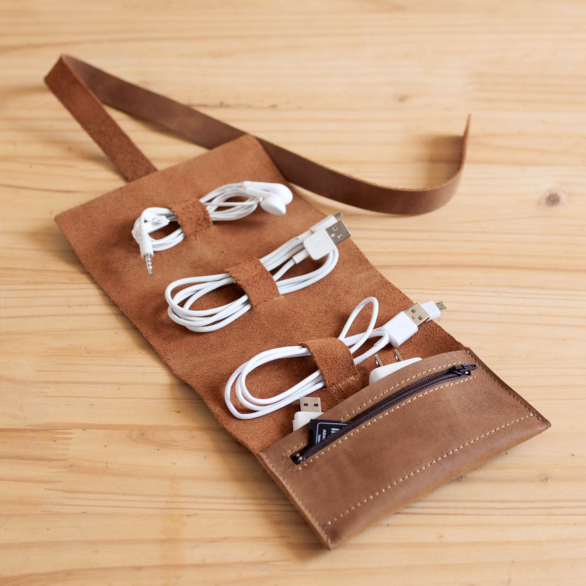 Handmade Leather Cable Case with Straps