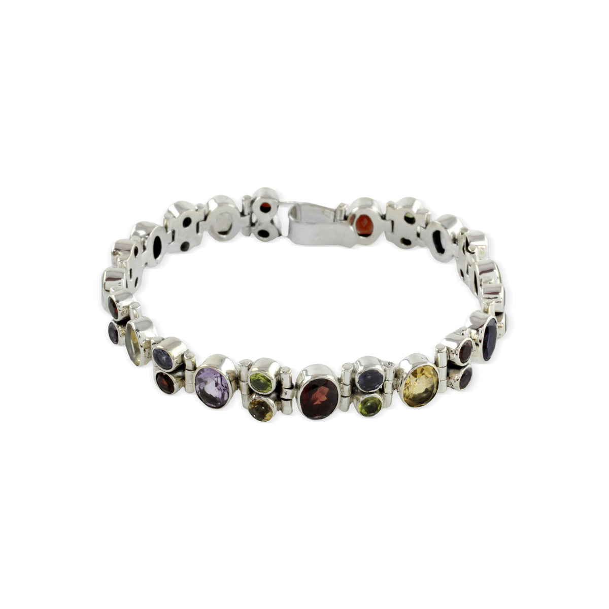 Sparkle - a Handmade Multi-gemstone Sterling Silver Link Bracelet