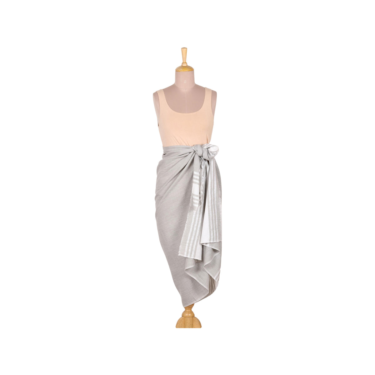 Stylish Stripes in Sage - Handwoven Striped Cotton Blend Sarong in Sage from India
