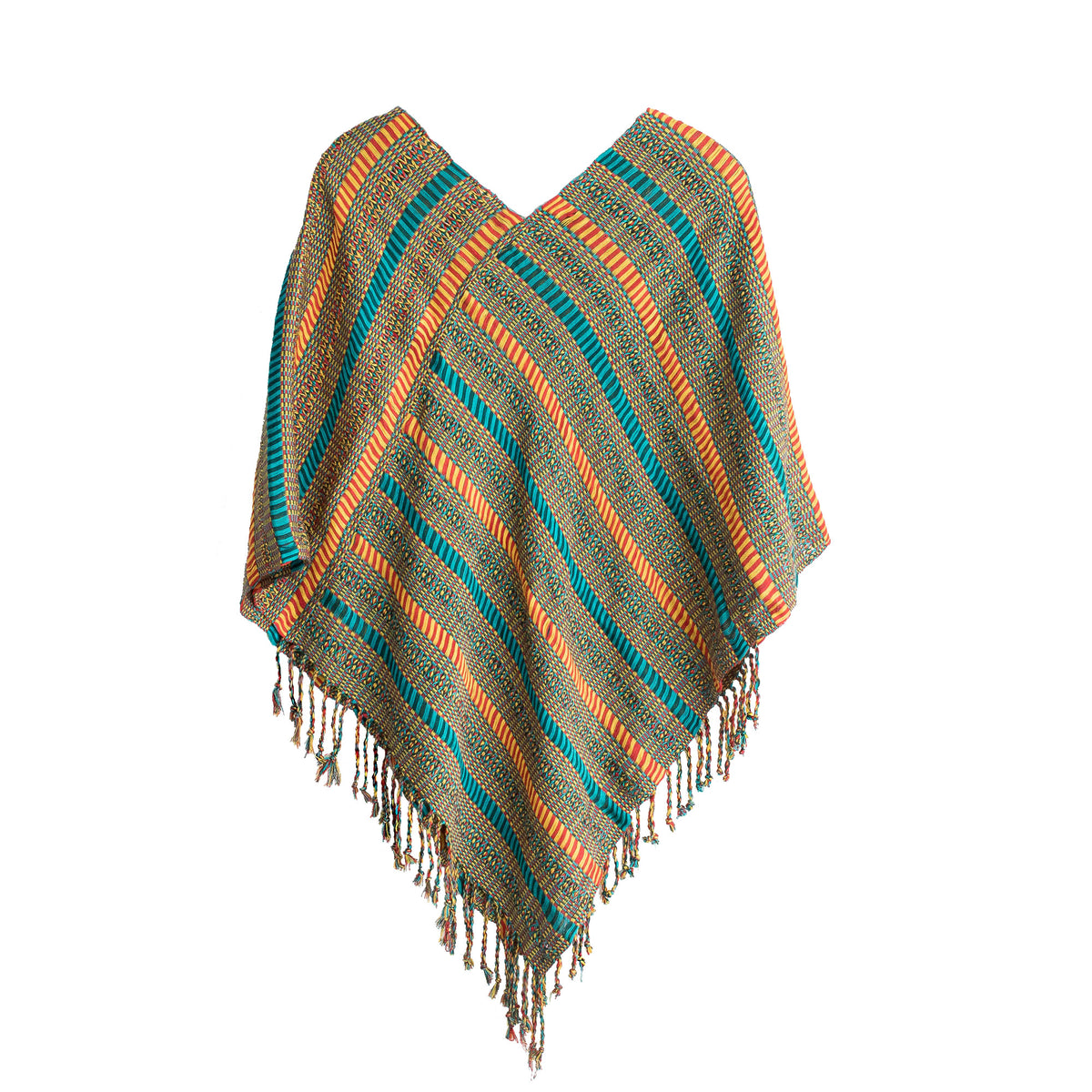 Beach Stripes - Handwoven Striped Cotton Poncho from Guatemala