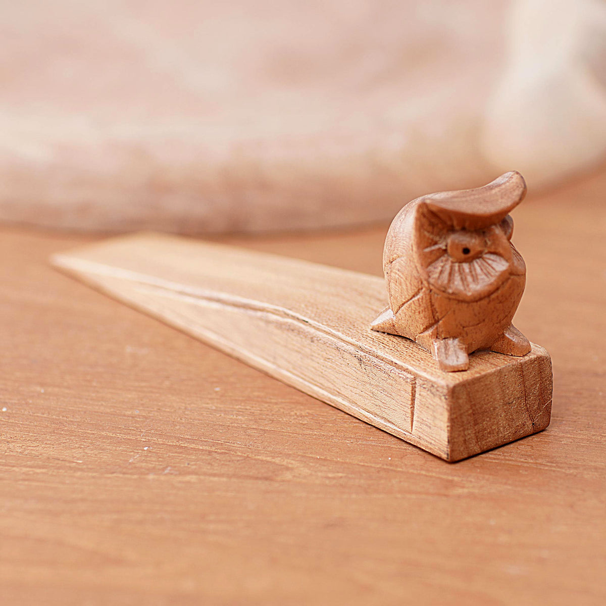 Mysterious Brown Owl - A Jempinis Wood Door Stop with Little Brown Owl
