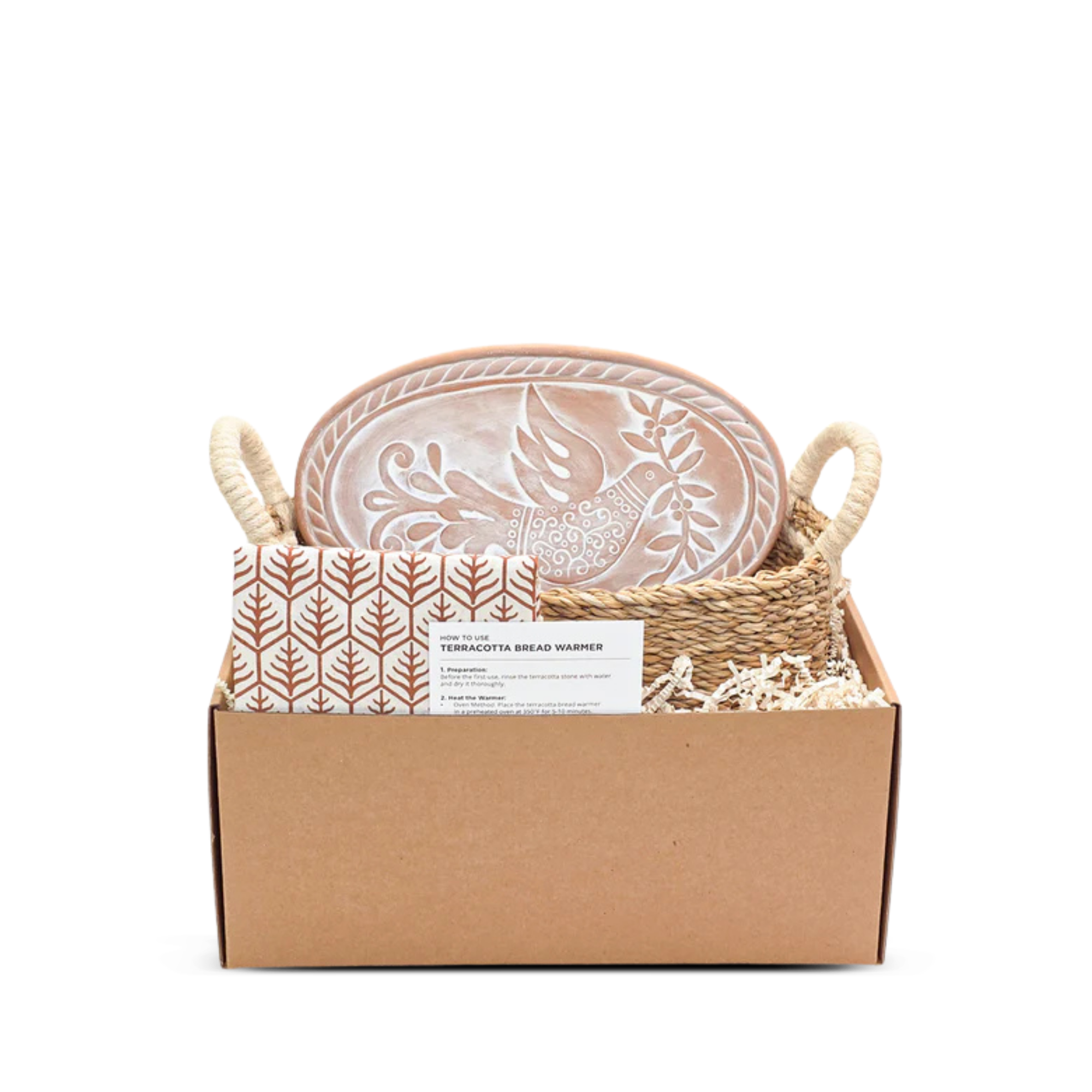 Bread Warmer & Basket with Tea Towel Oval Gift Set