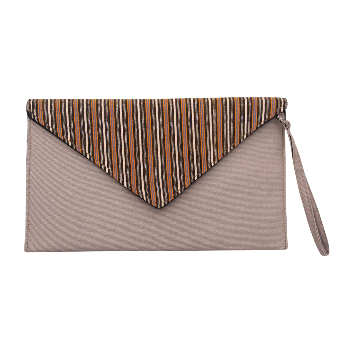 Khaki and Orange Cotton Wristlet Clutch with Interior Pocket - Lurik Amplop Khaki