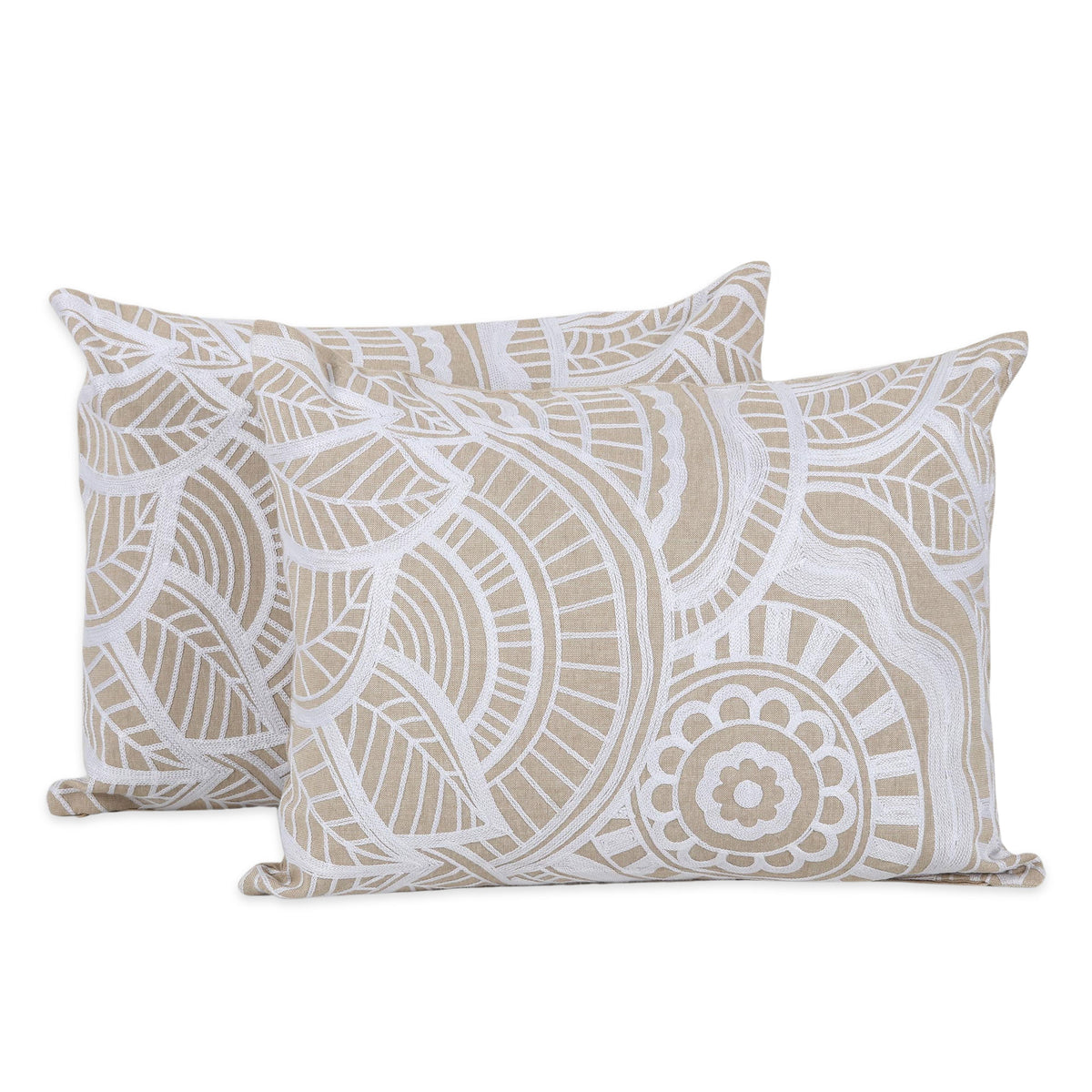 Mandala Pattern Embroidered Cotton Cushion Covers (Pair)