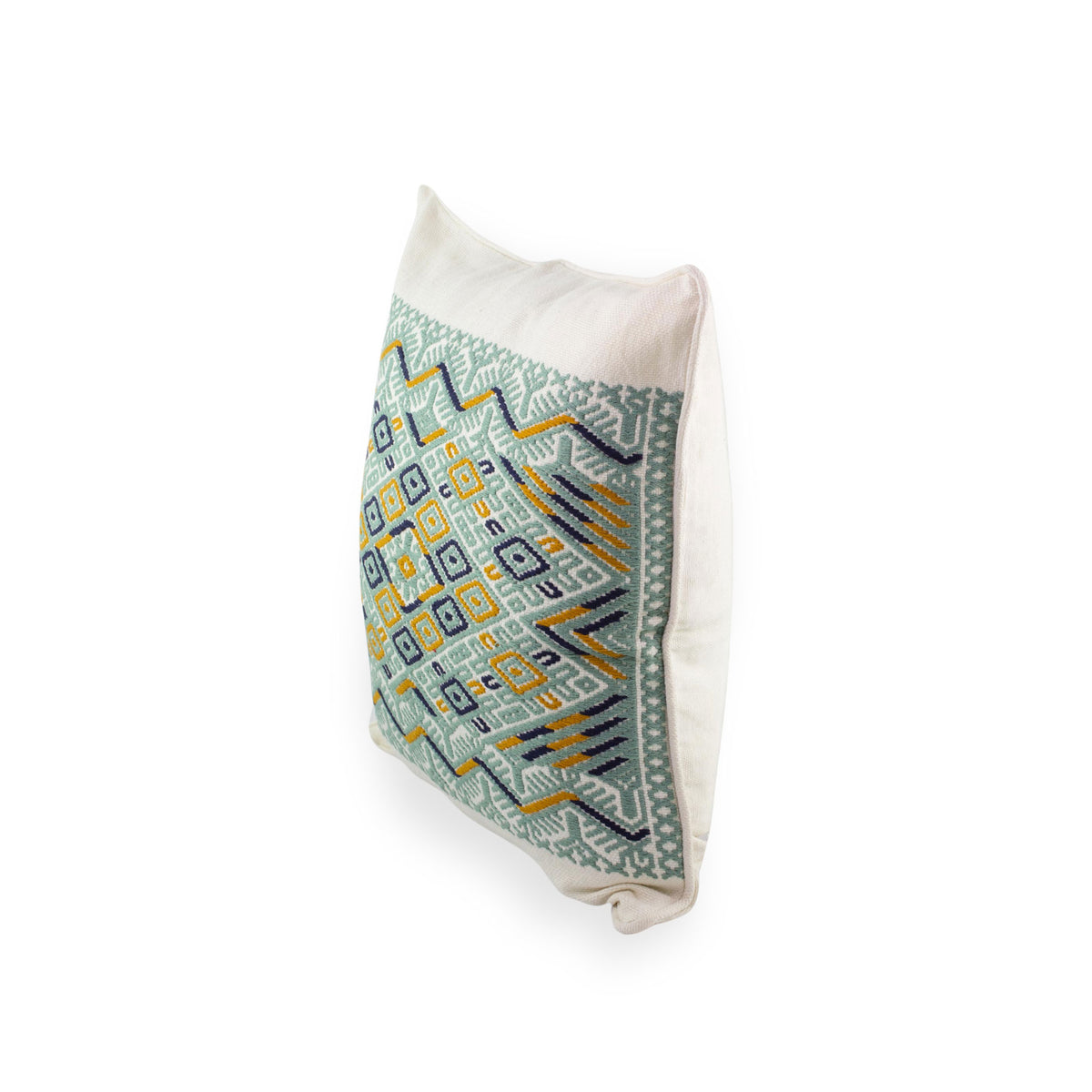 Maya Backstrap Woven Cotton Cushion Cover in Grey and White - Ceiba Tree features precise geometric motifs