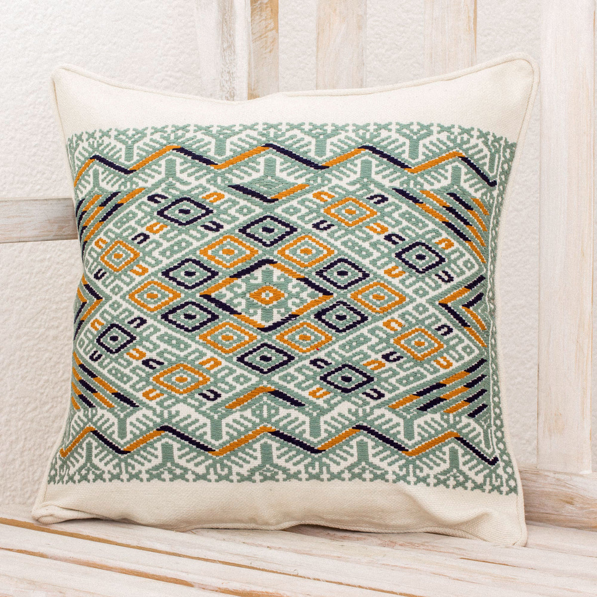 Maya Backstrap Woven Cotton Cushion Cover in Grey and White - Ceiba Tree features precise geometric motifs