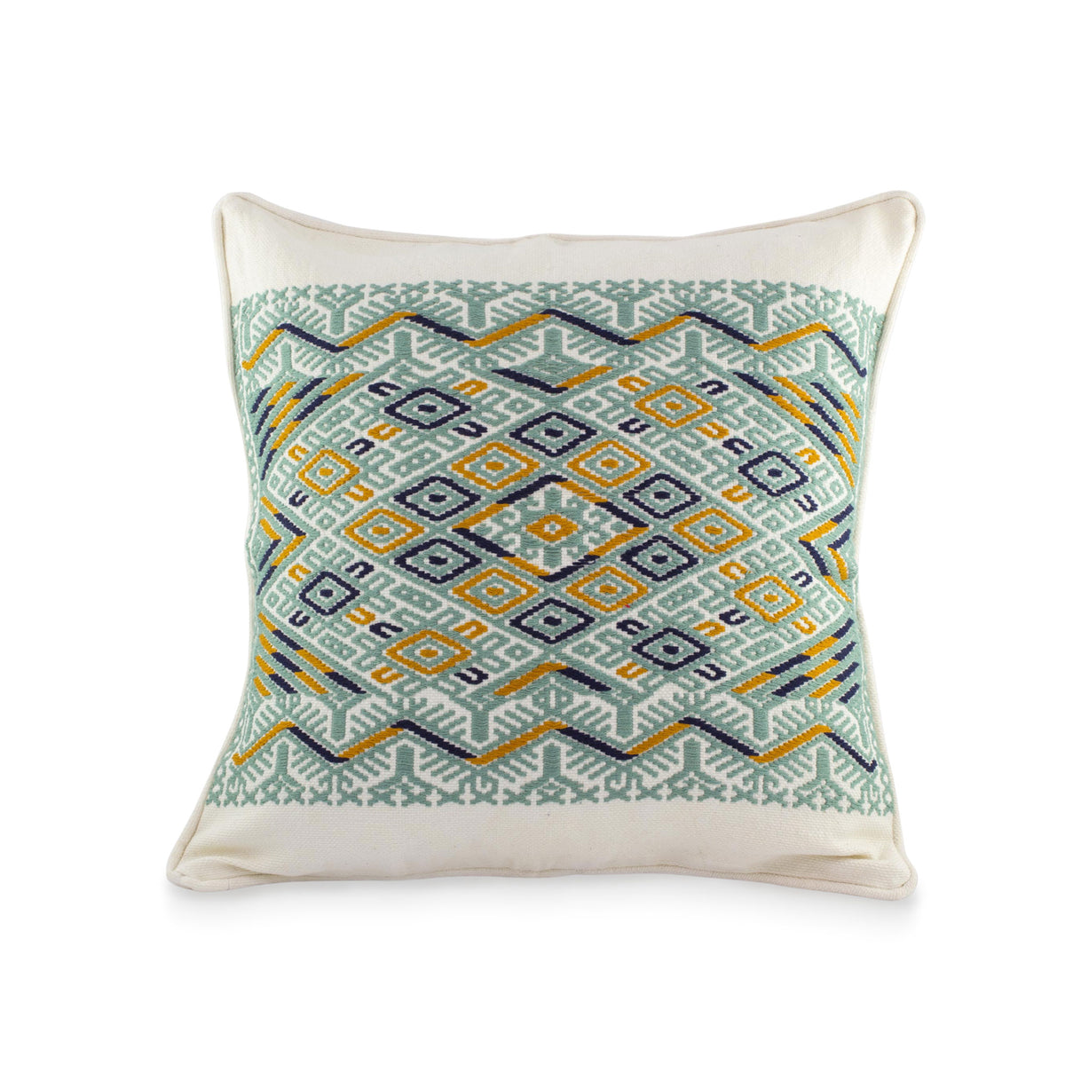 Maya Backstrap Woven Cotton Cushion Cover in Grey and White - Ceiba Tree features precise geometric motifs