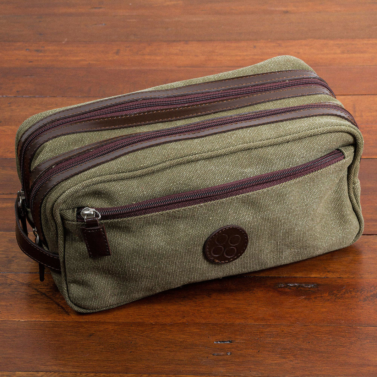 Men's Leather Accent Olive Green Cotton Travel Case