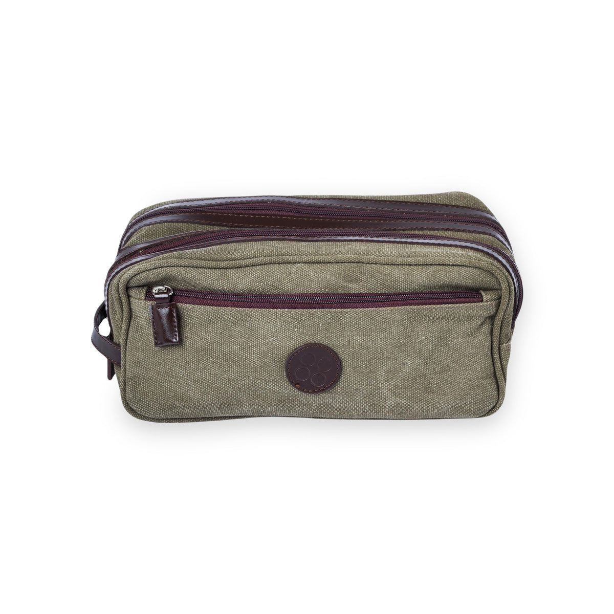 Men's Leather Accent Olive Green Cotton Travel Case