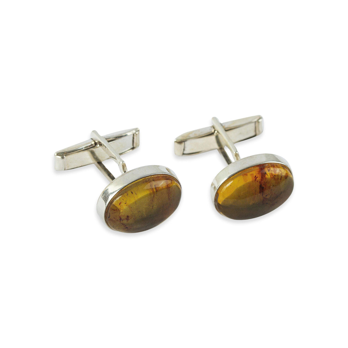 Amber Harmony - Men's Sterling Silver and Amber Oval Cufflinks