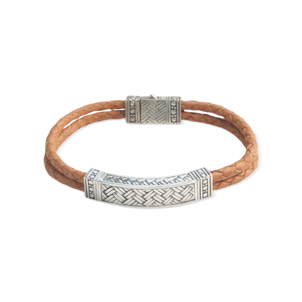 Men's Sterling Silver and Leather Wristband Bracelet - Jakarta Man