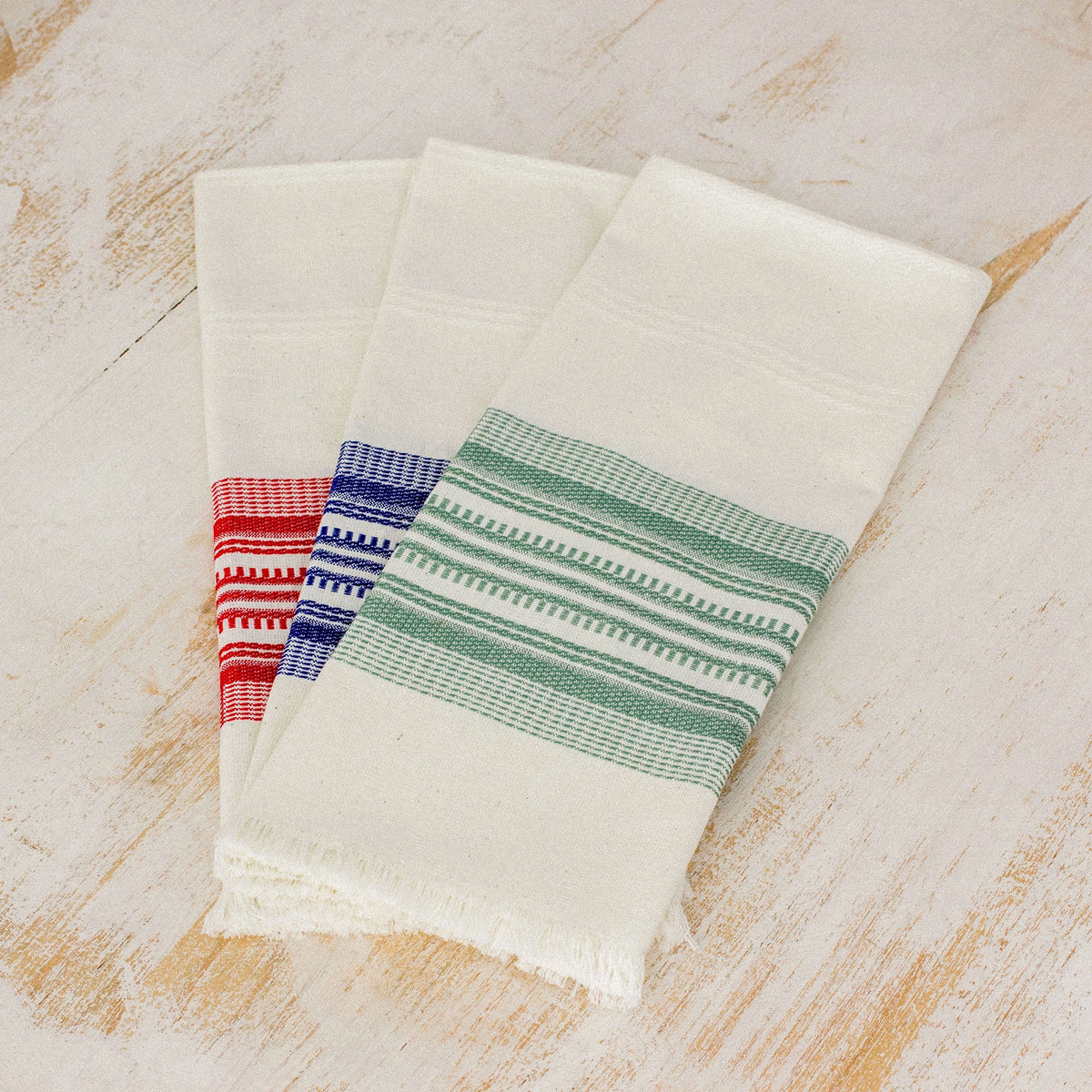 Set of 3 Handwoven Dish Towels - Multicolor and 100% Cotton