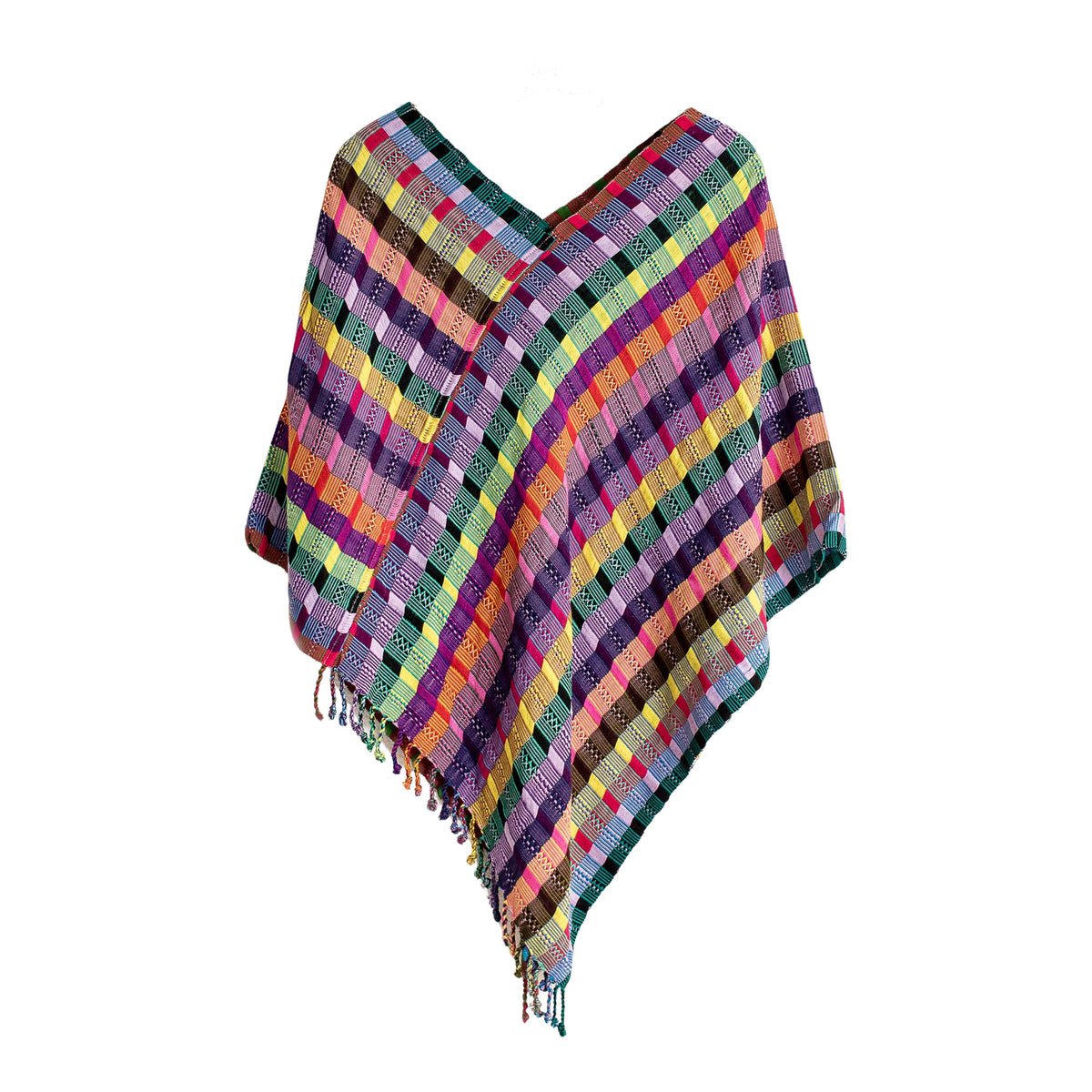 San Juan Fiesta - a Vibrant and Multicolored Cotton Poncho from Guatemala