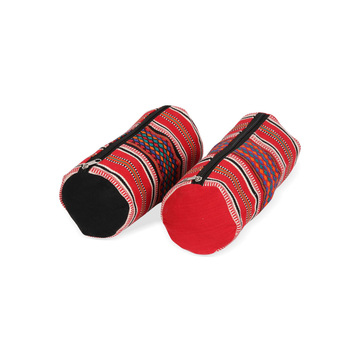 Striped Desire - a Multicolored Striped Cotton Cosmetic Bags from India (Pair)