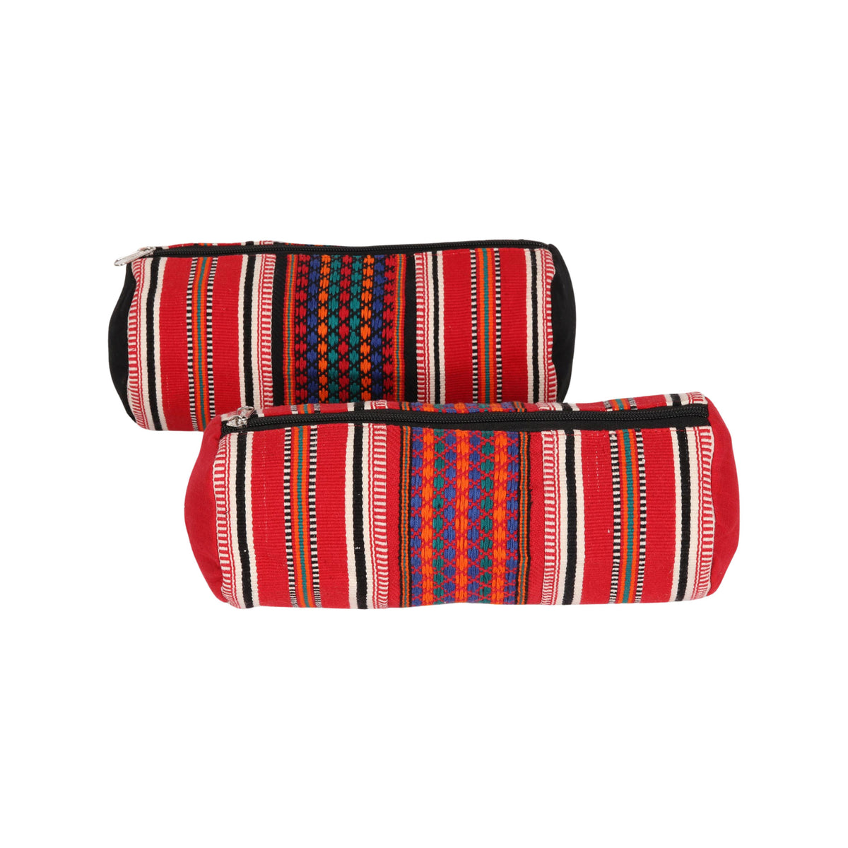 Striped Desire - a Multicolored Striped Cotton Cosmetic Bags from India (Pair)