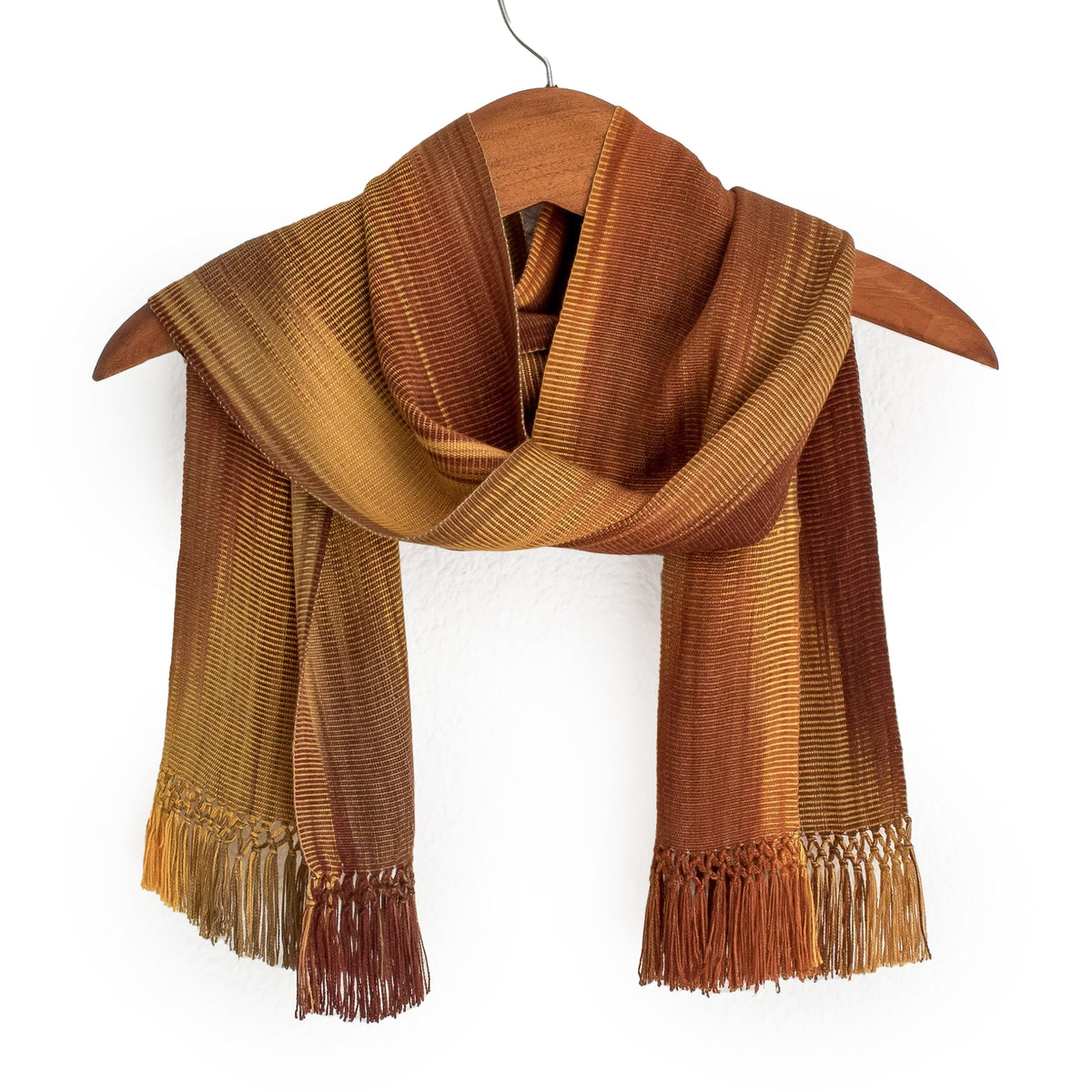 Ocher and Copper Hand Woven Rayon Scarf - Iridescent Ocher