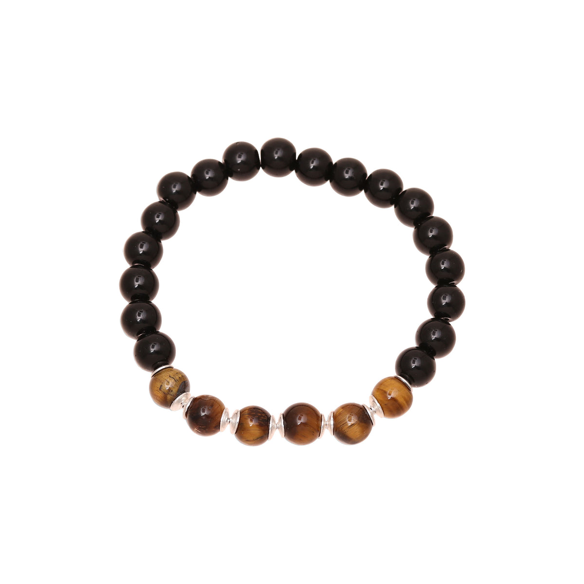 Evening Fantasy - an Onyx and Tiger's Eye Beaded Stretch Bracelet from India