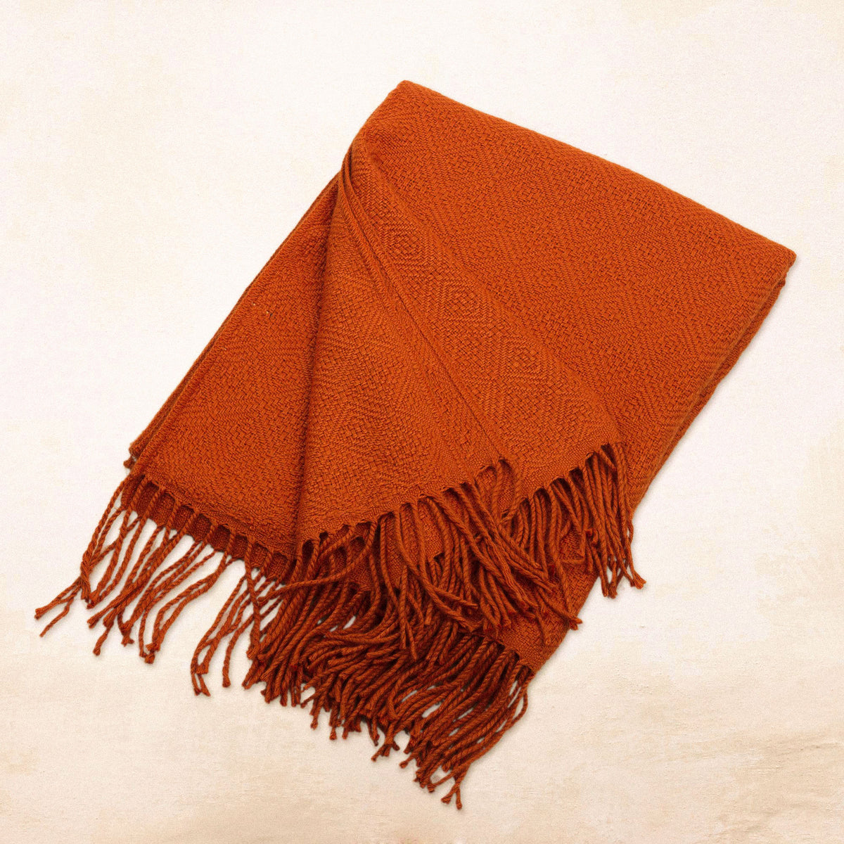 Orange Acrylic and Alpaca Throw Blanket