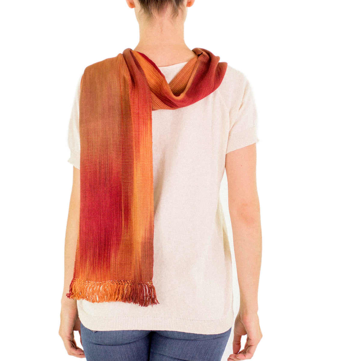Orange Brown Maroon Hand Woven Rayon Chenille Scarf