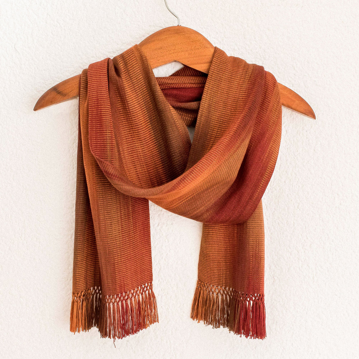 Orange Brown Maroon Hand Woven Rayon Chenille Scarf
