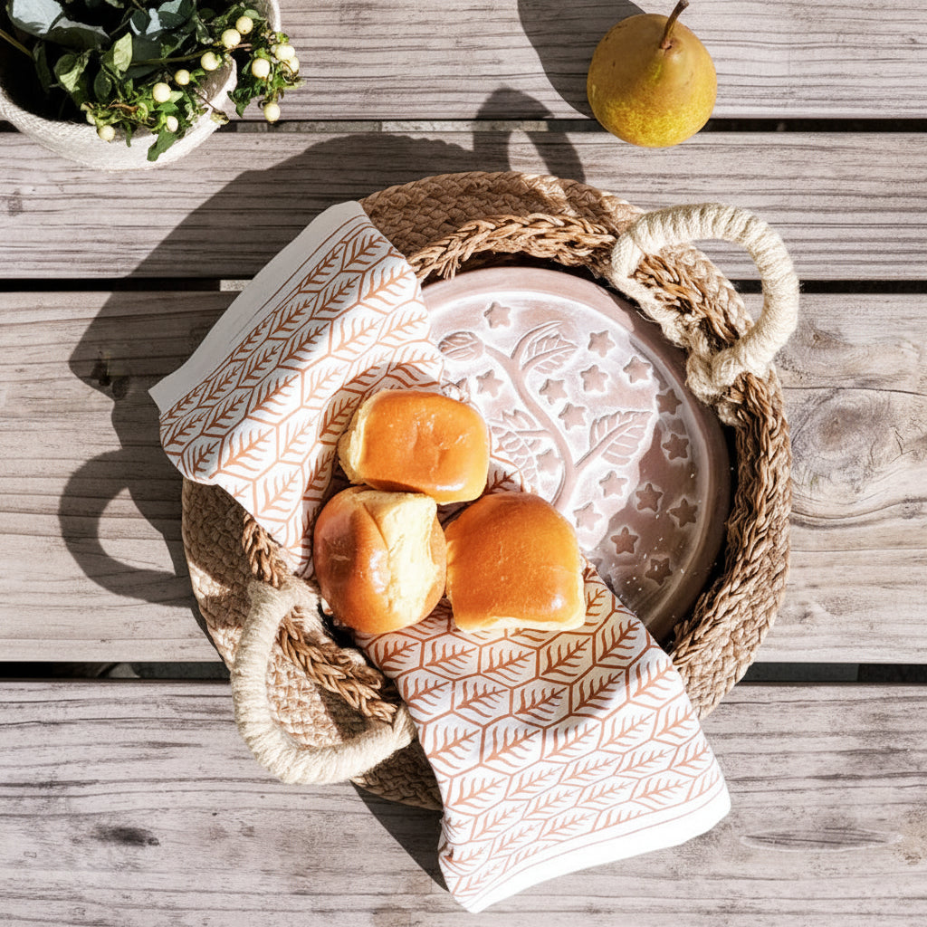 Bread Warmer & Basket with Tea Towel Round Gift Set