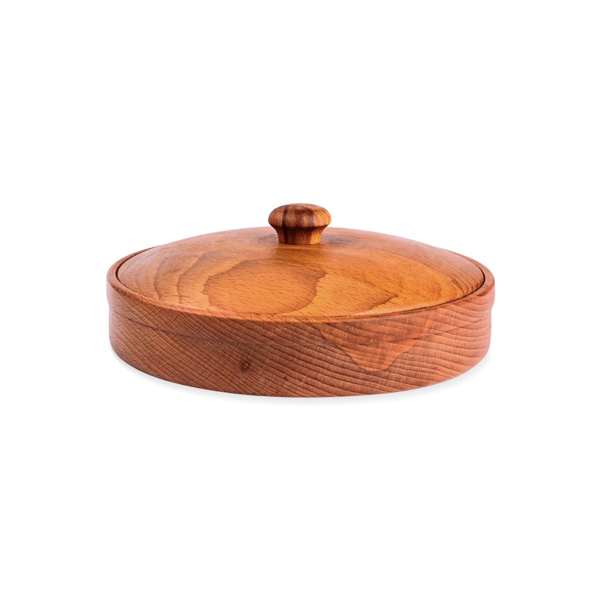 Sylvan Treasure - a Polished Round Brown Beechwood Decorative Box with Lid
