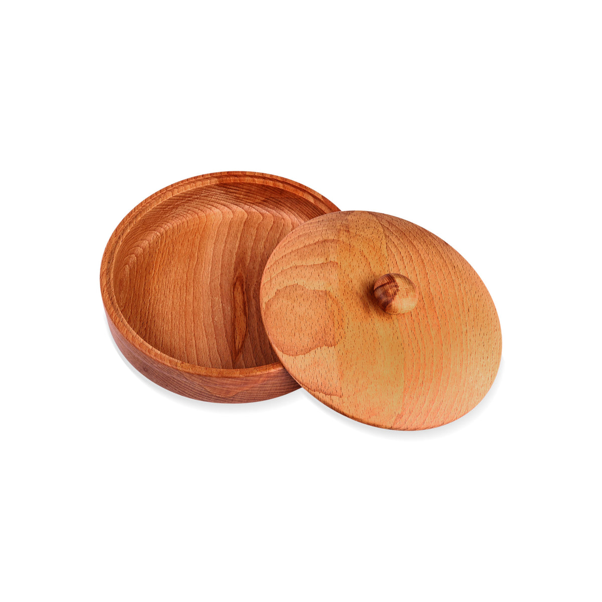Sylvan Treasure - a Polished Round Brown Beechwood Decorative Box with Lid