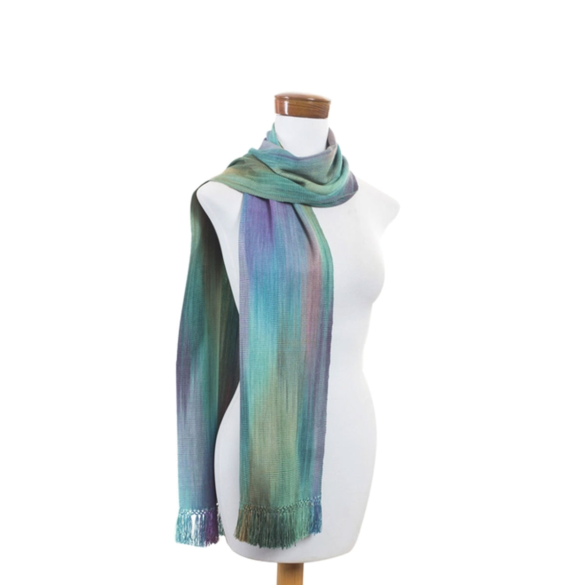 Purple Green Hand Crafted Rayon Scarf