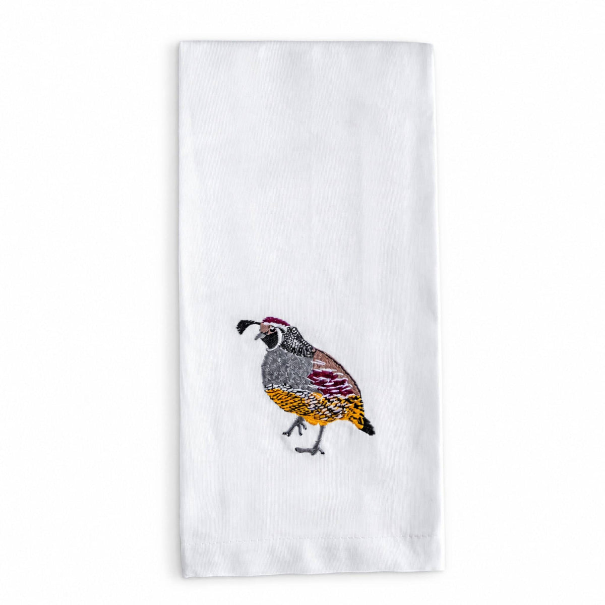 Bird Embroidered Tea Towel, Quail