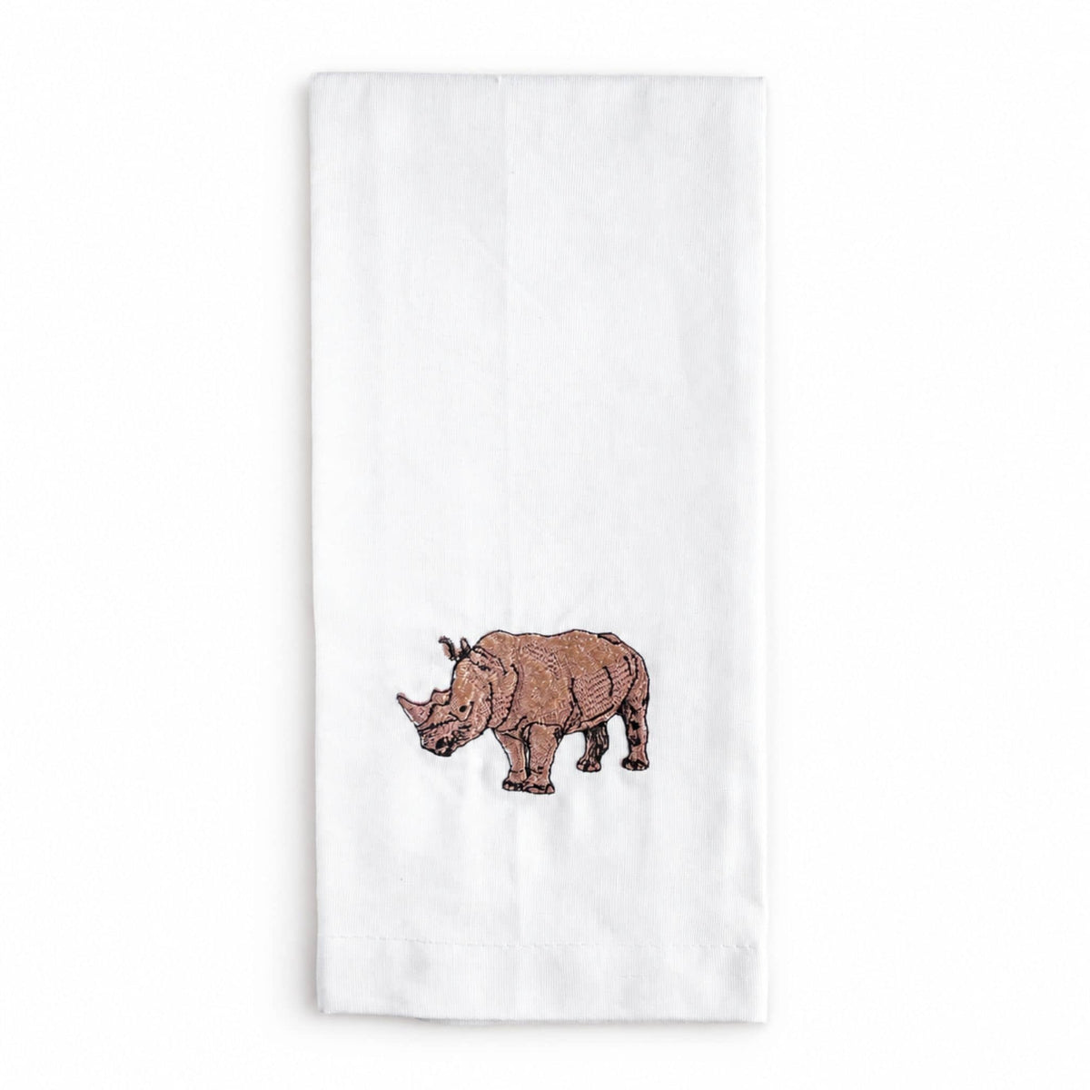 African Wildlife Embroidered Tea Towel, Rhino