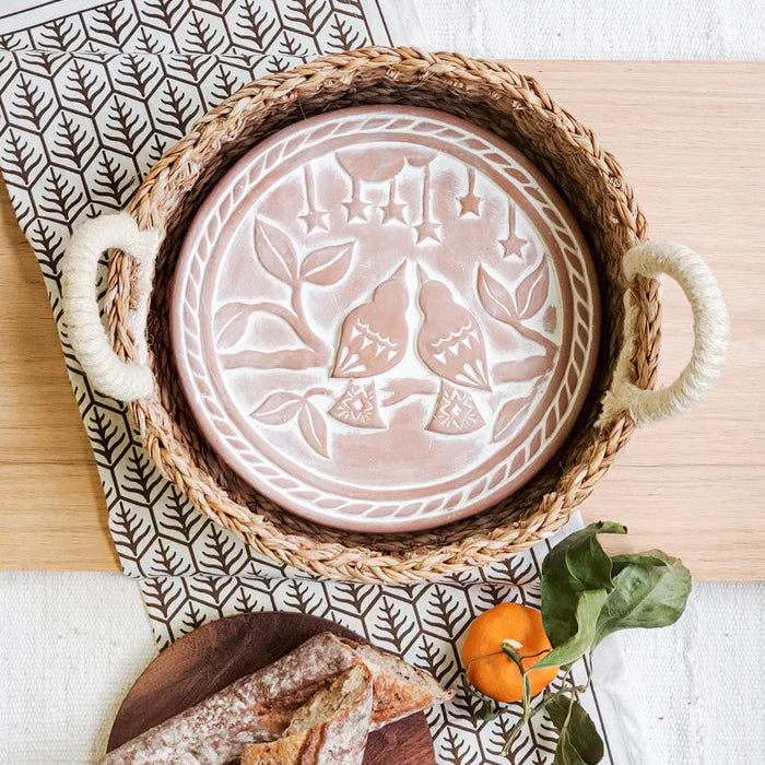 Bread Warmer & Basket with Tea Towel Round Gift Set
