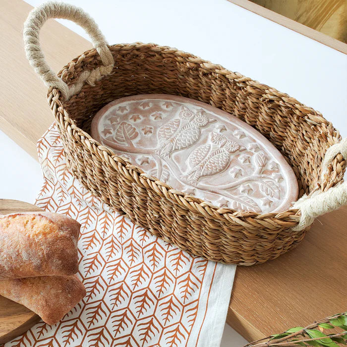 Bread Warmer & Basket with Tea Towel Oval Gift Set