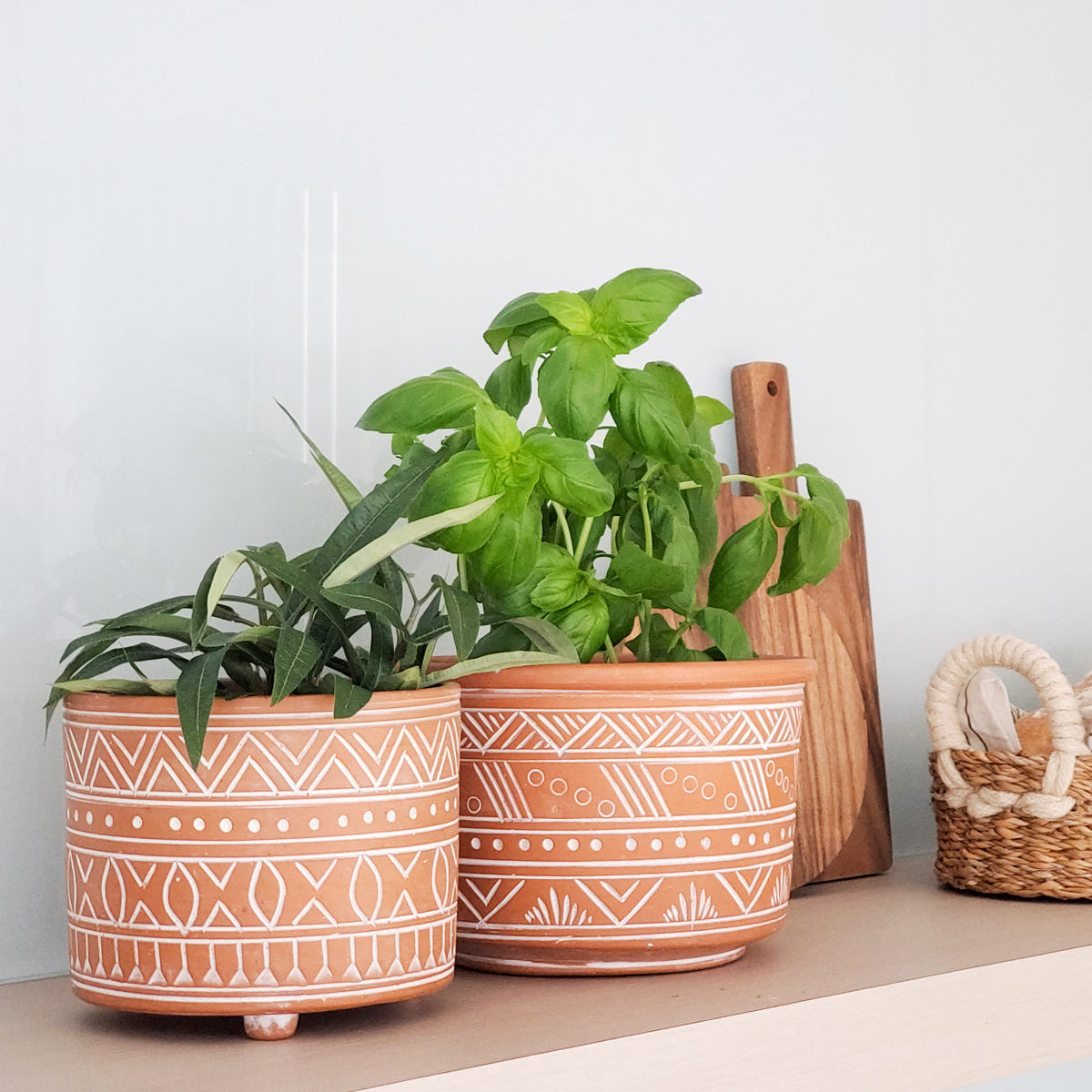Hand Etched Small Terracotta Pot