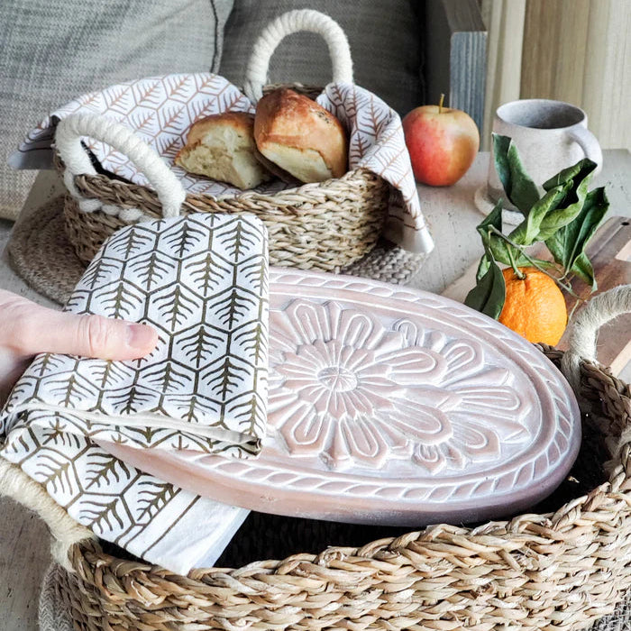 Bread Warmer & Basket with Tea Towel Oval Gift Set
